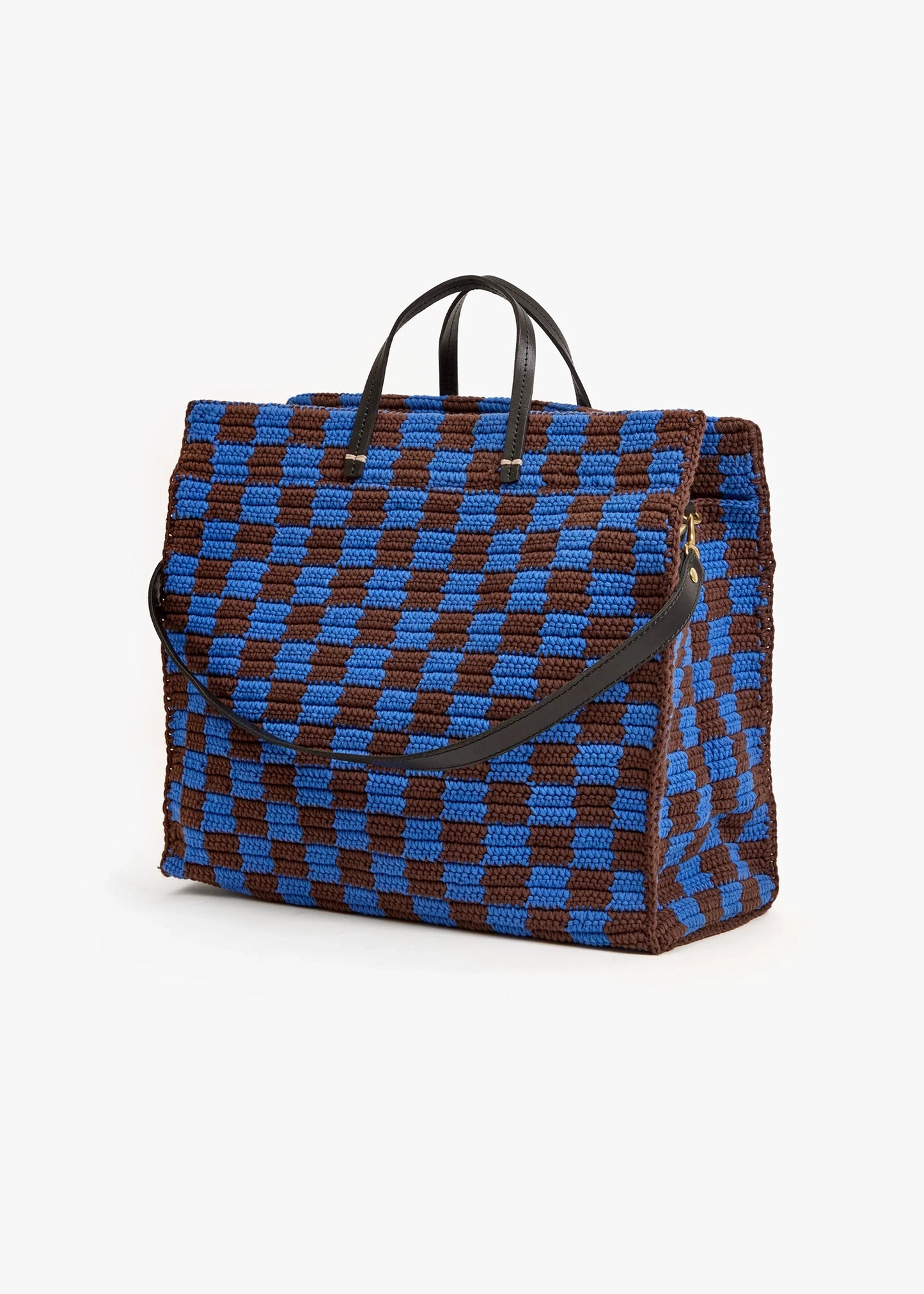 Clare-V-Summer-Simple-Tote-deep-blue-chocolate-checker