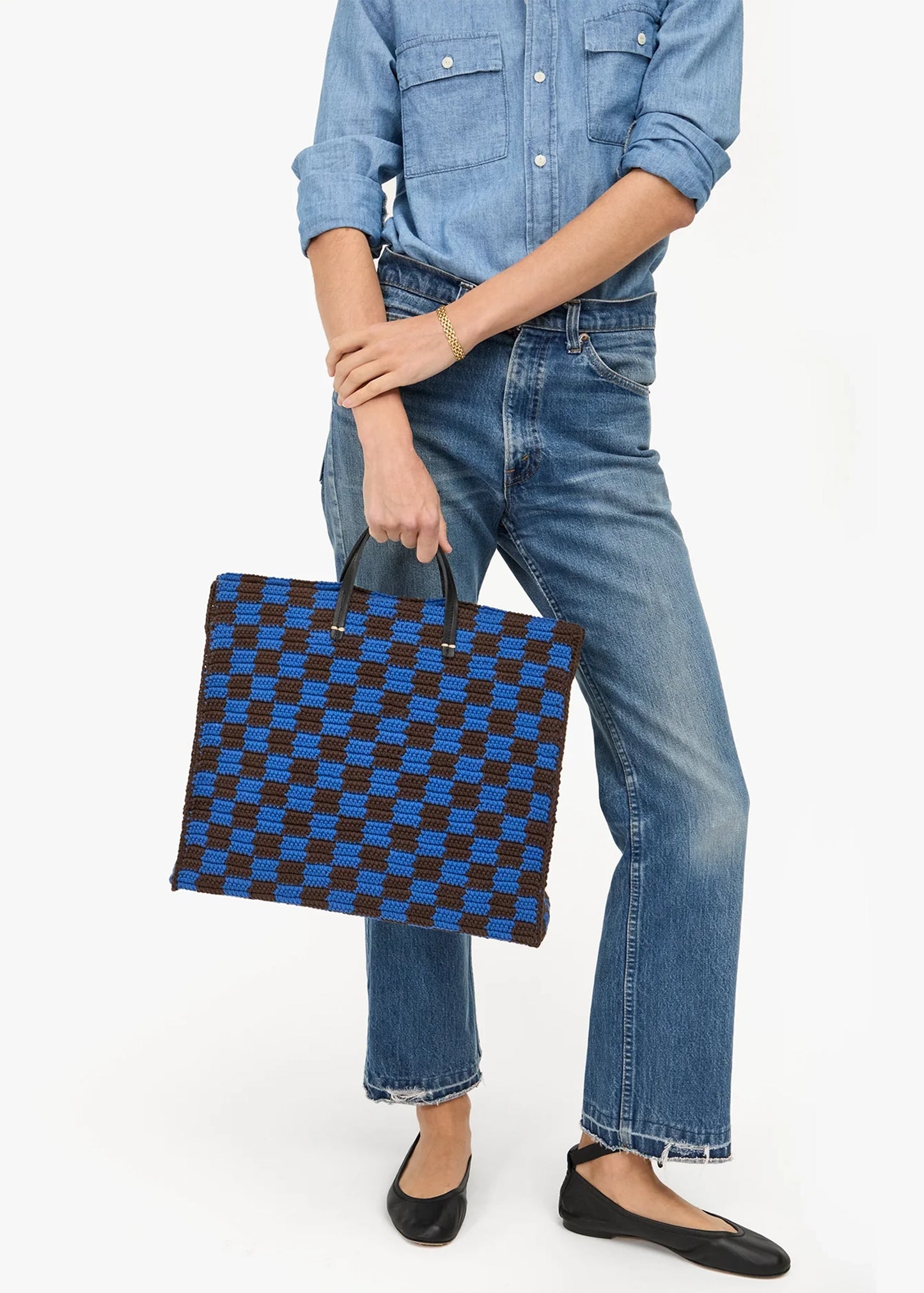 Clare-V-Summer-Simple-Tote-deep-blue-chocolate-checker