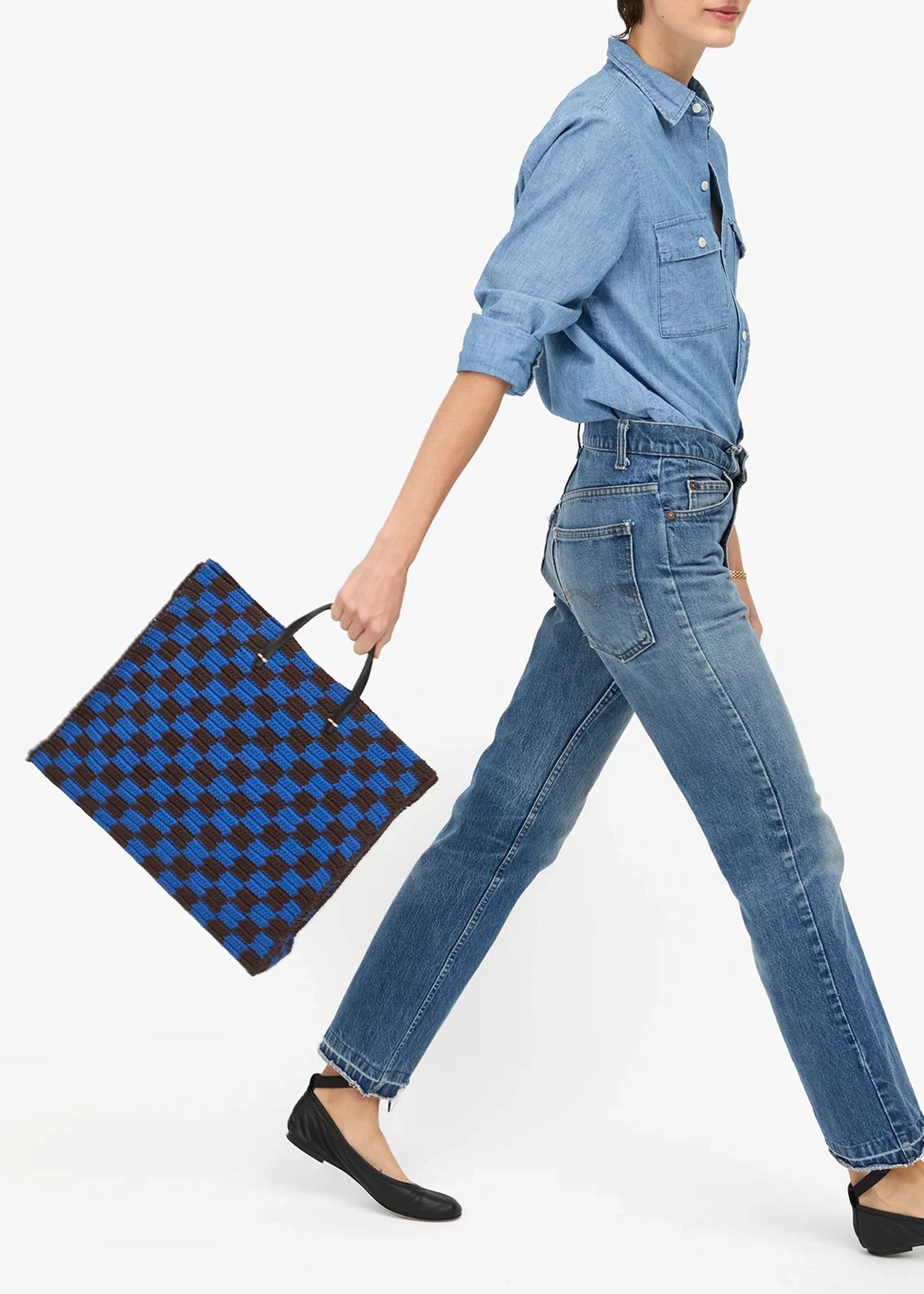 Clare-V-Summer-Simple-Tote-deep-blue-chocolate-checker