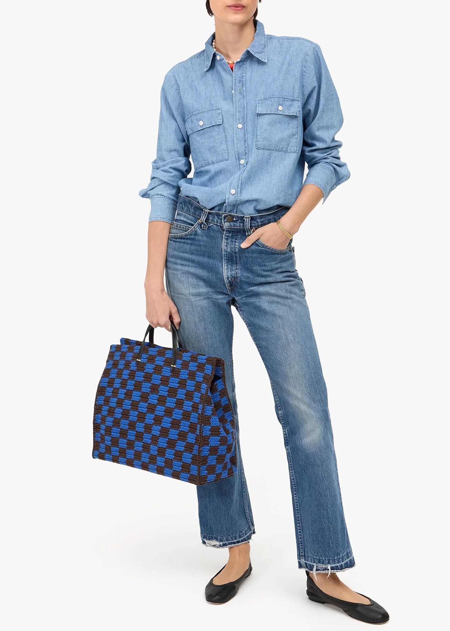 Clare-V-Summer-Simple-Tote-deep-blue-chocolate-checker