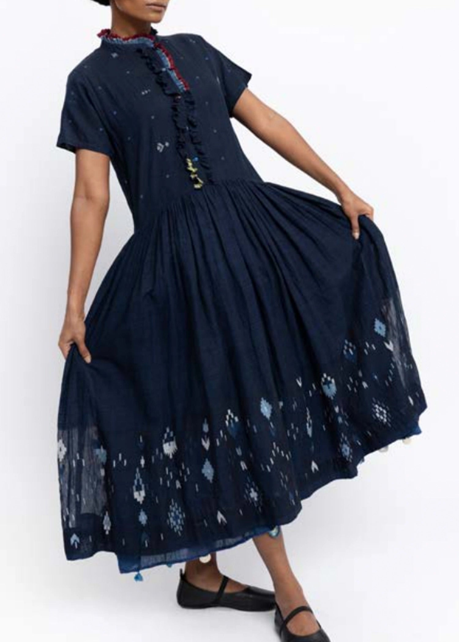Injiri Amber 19 Ruffled Collar Indigo Dress M Injiri Amber 19 Ruffled Collar Indigo Dress M
