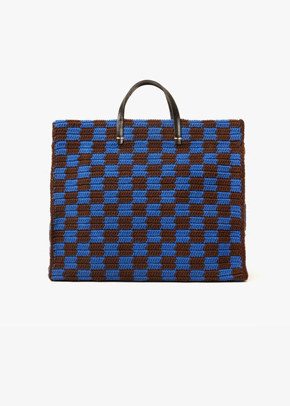 Clare-V-Summer-Simple-Tote-deep-blue-chocolate-checker
