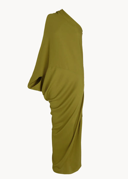 Cortana-Delore-gold-olive-asymmetrical-silk-dress