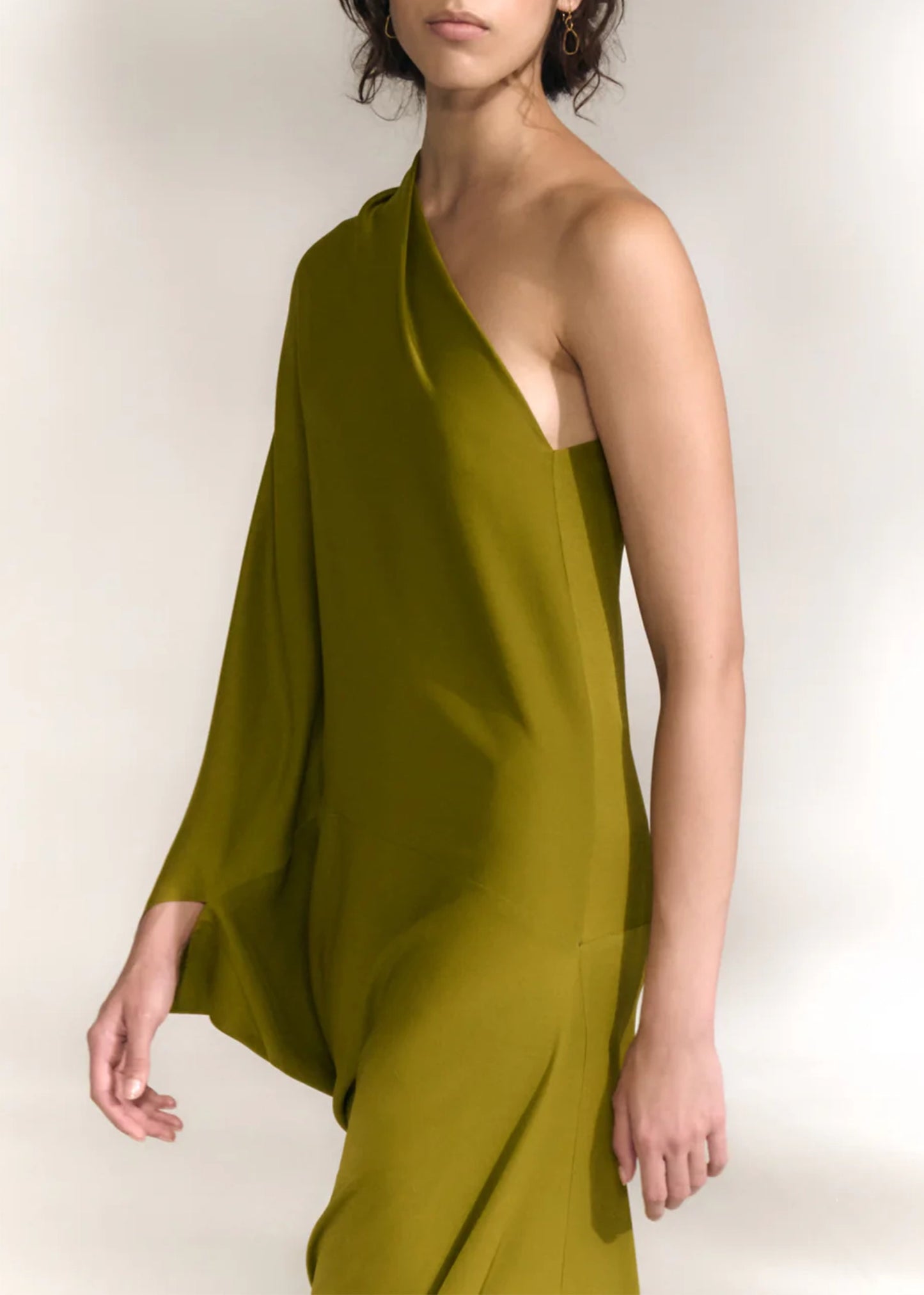 Cortana-Delore-gold-olive-asymmetrical-silk-dress