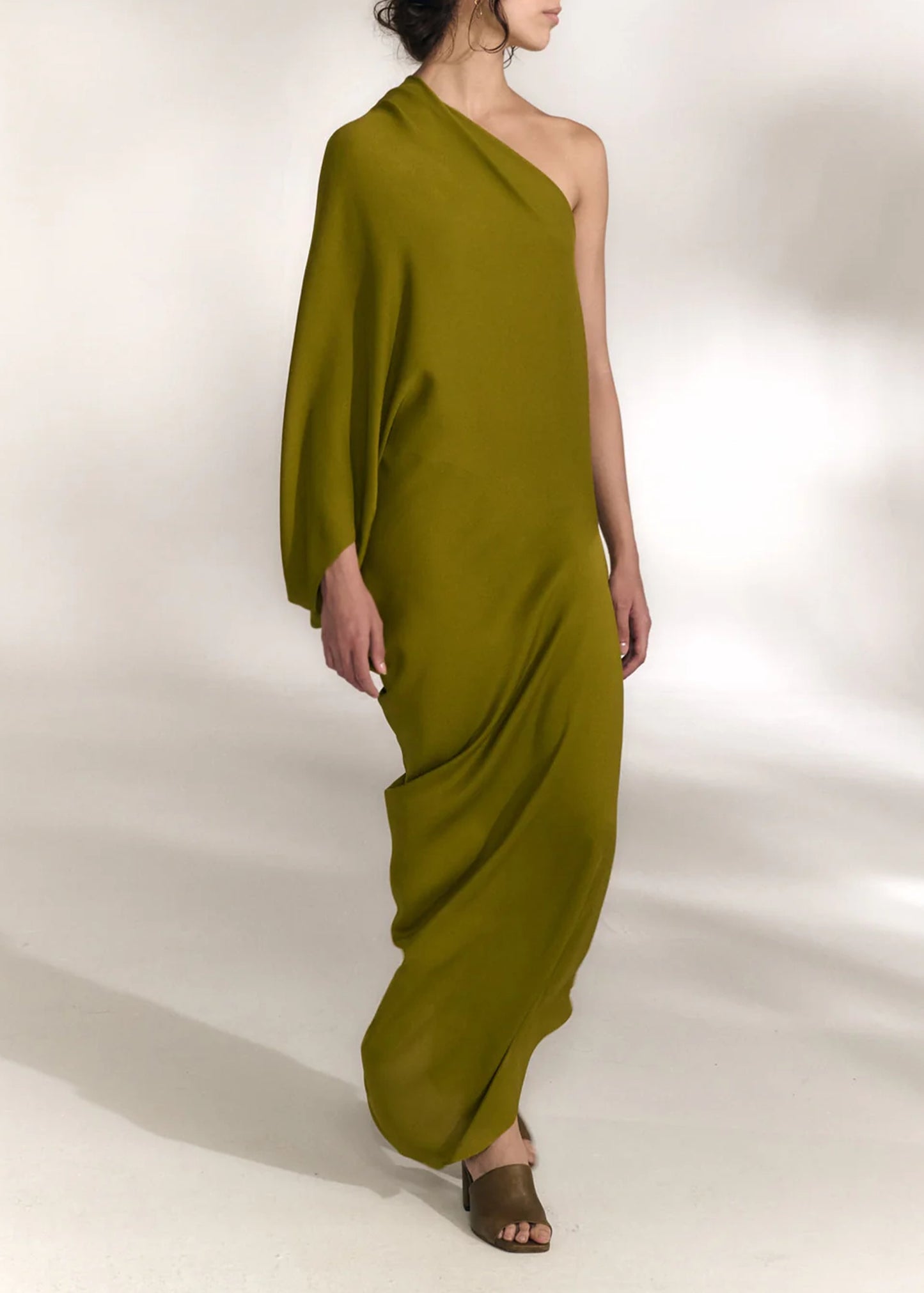 Cortana-Delore-gold-olive-asymmetrical-silk-dress