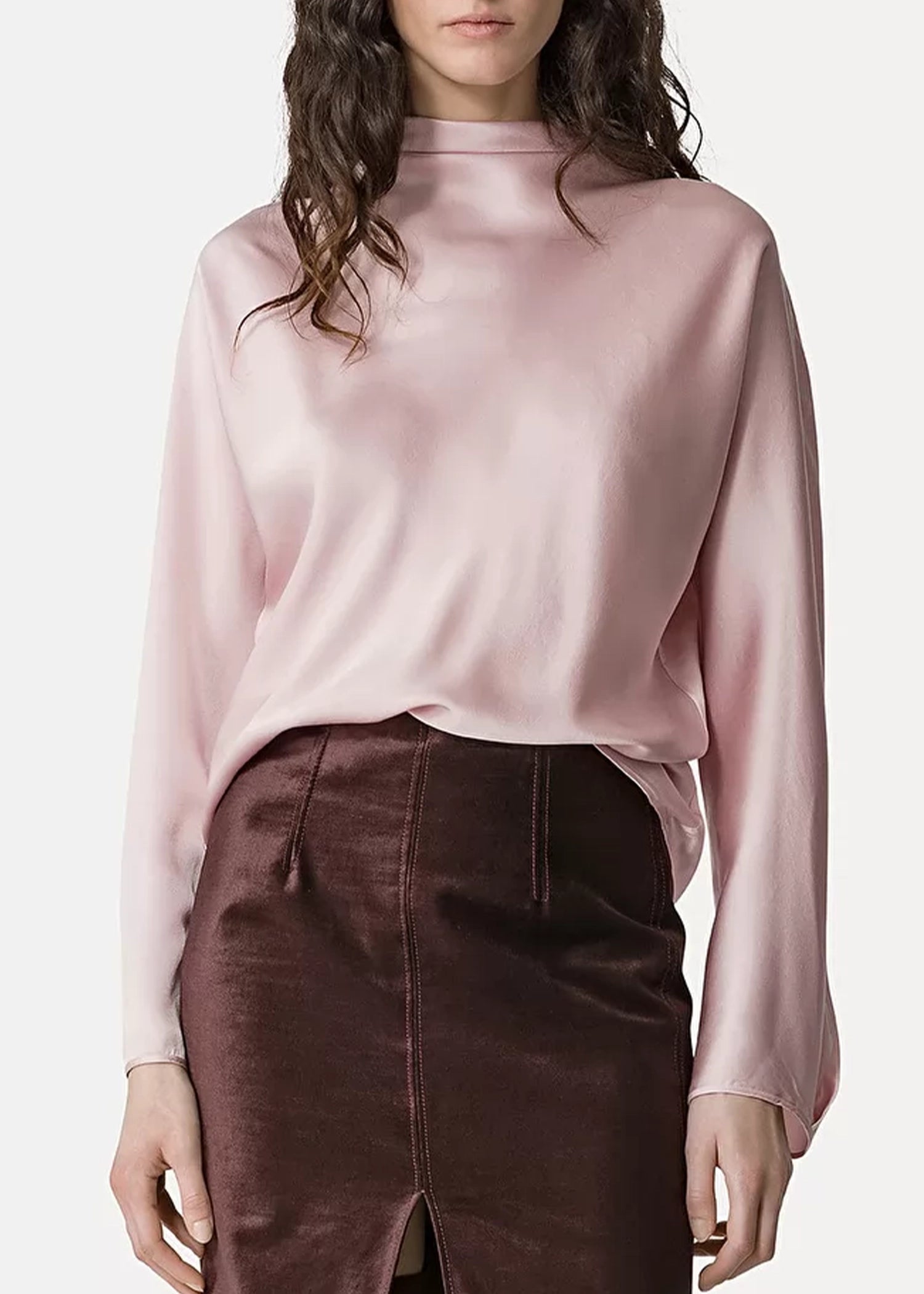 Forte-Forte-Funnel-Neck-Blouse-Silk-Satin-Rose