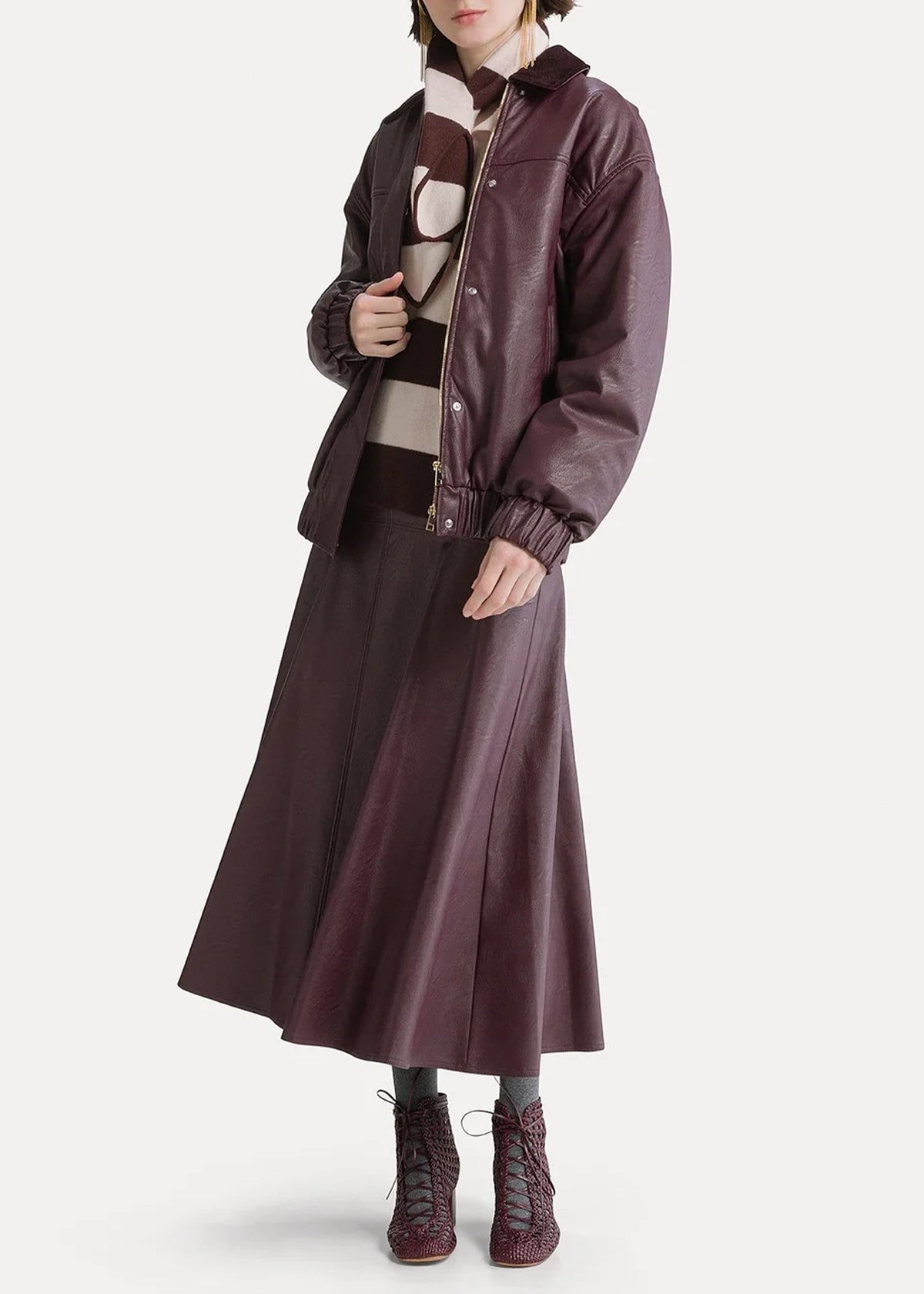 Forte-Forte-leather-look-midi-skirt-bordeaux