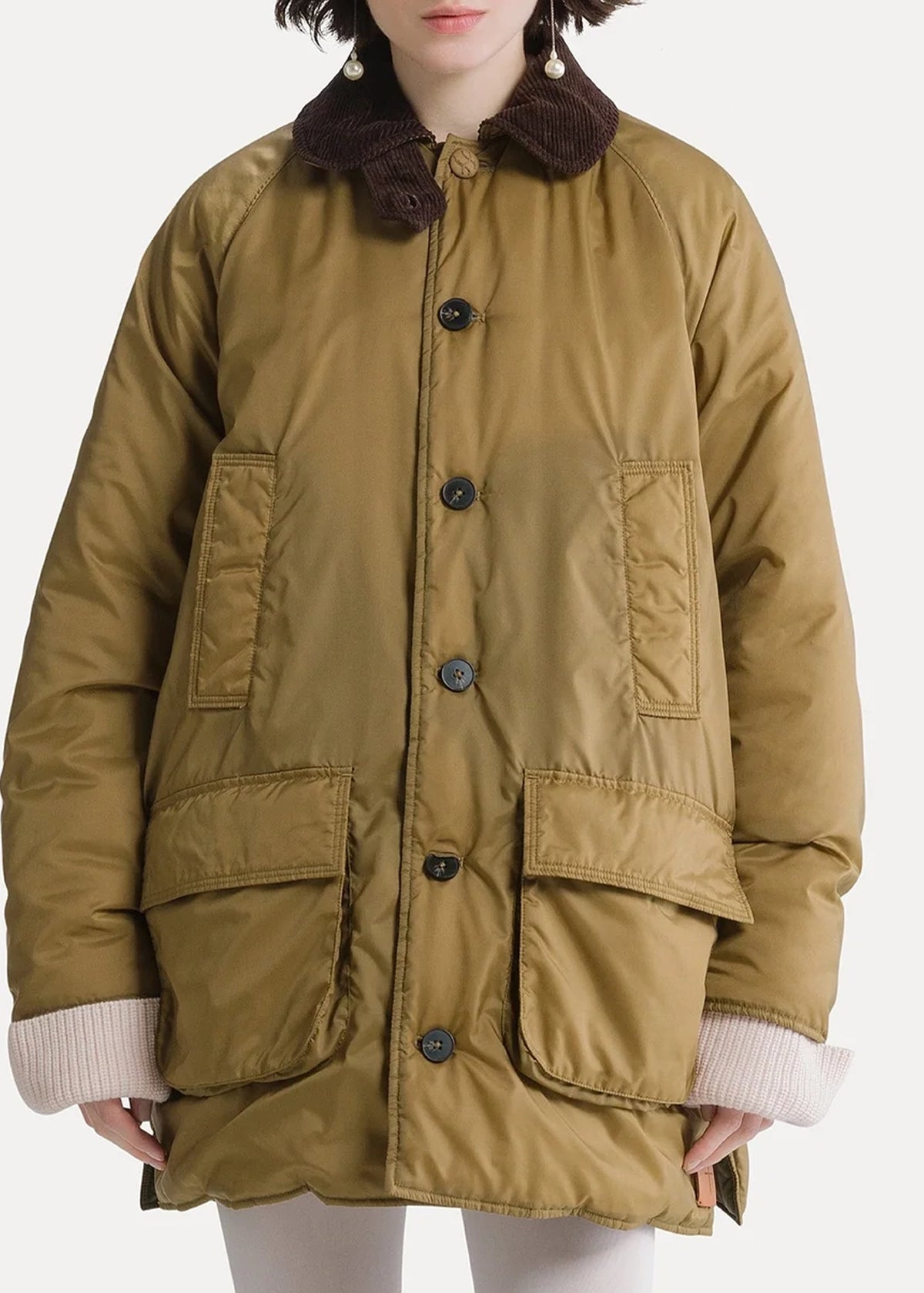 Forte-Forte-nylon-midi-british-jacket-with-corduroy-details