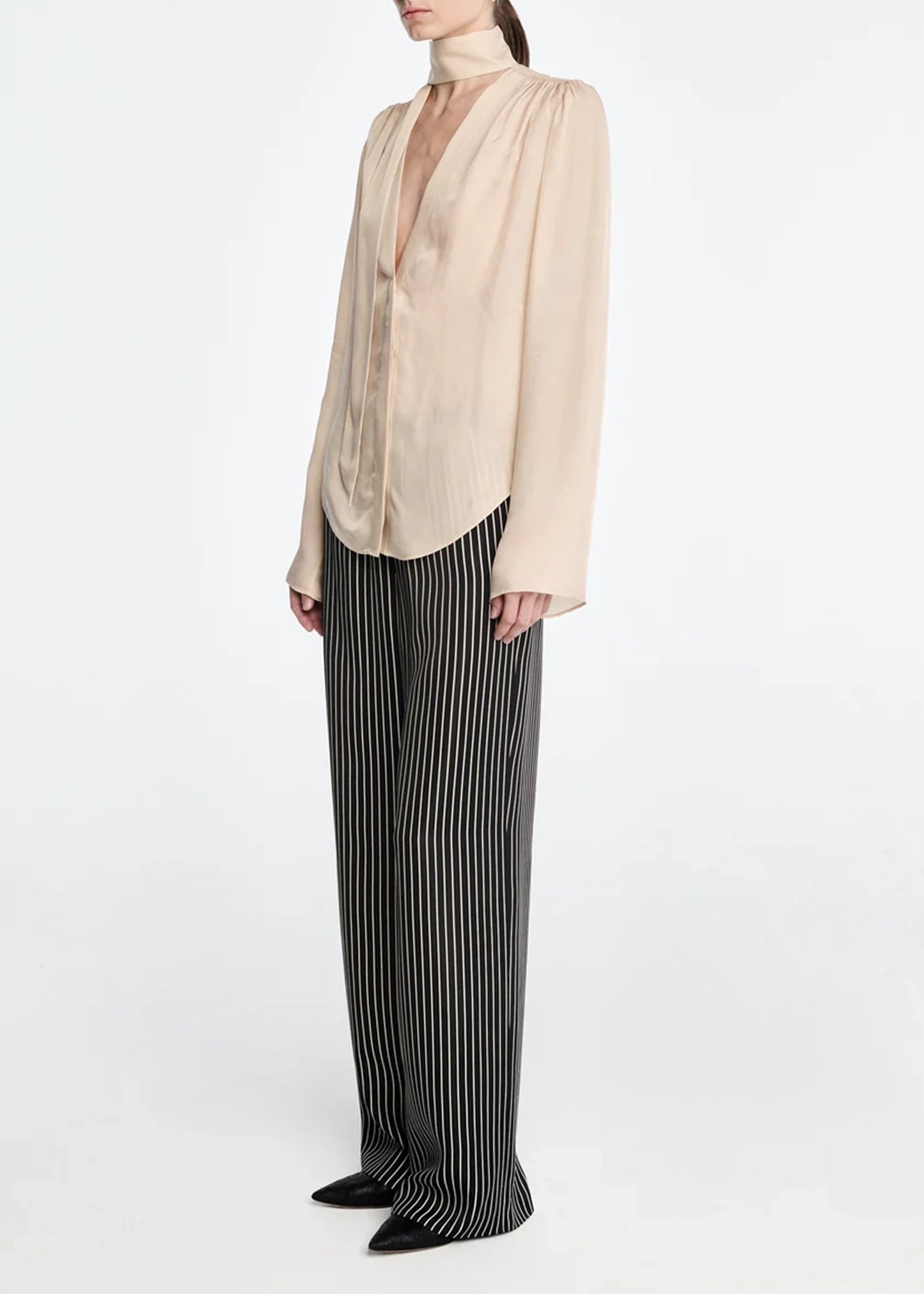 Maria-McManus-V-Neck-Scarf-Blouse-Eggshell