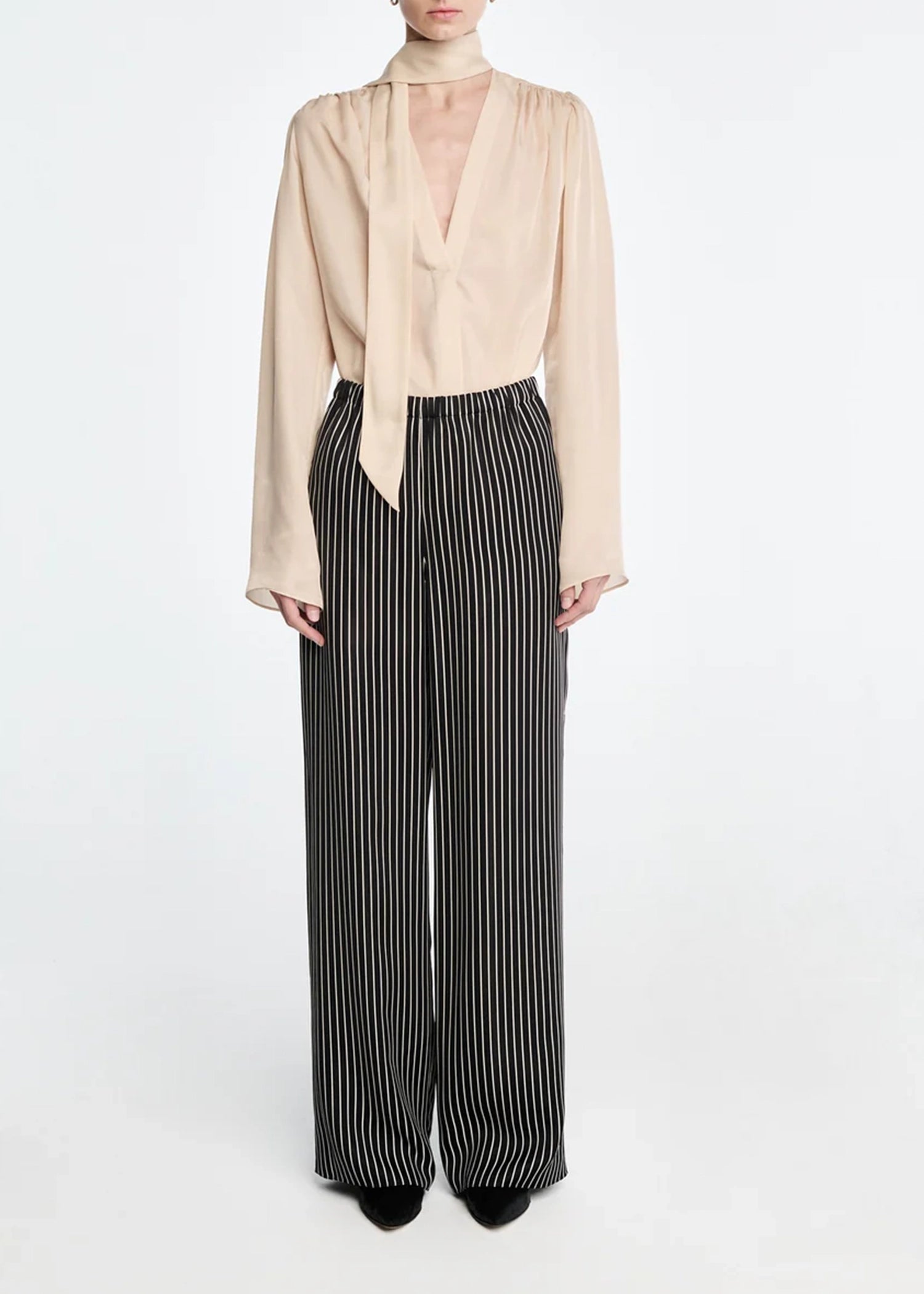 Maria-McManus-V-Neck-Scarf-Blouse-Eggshell
