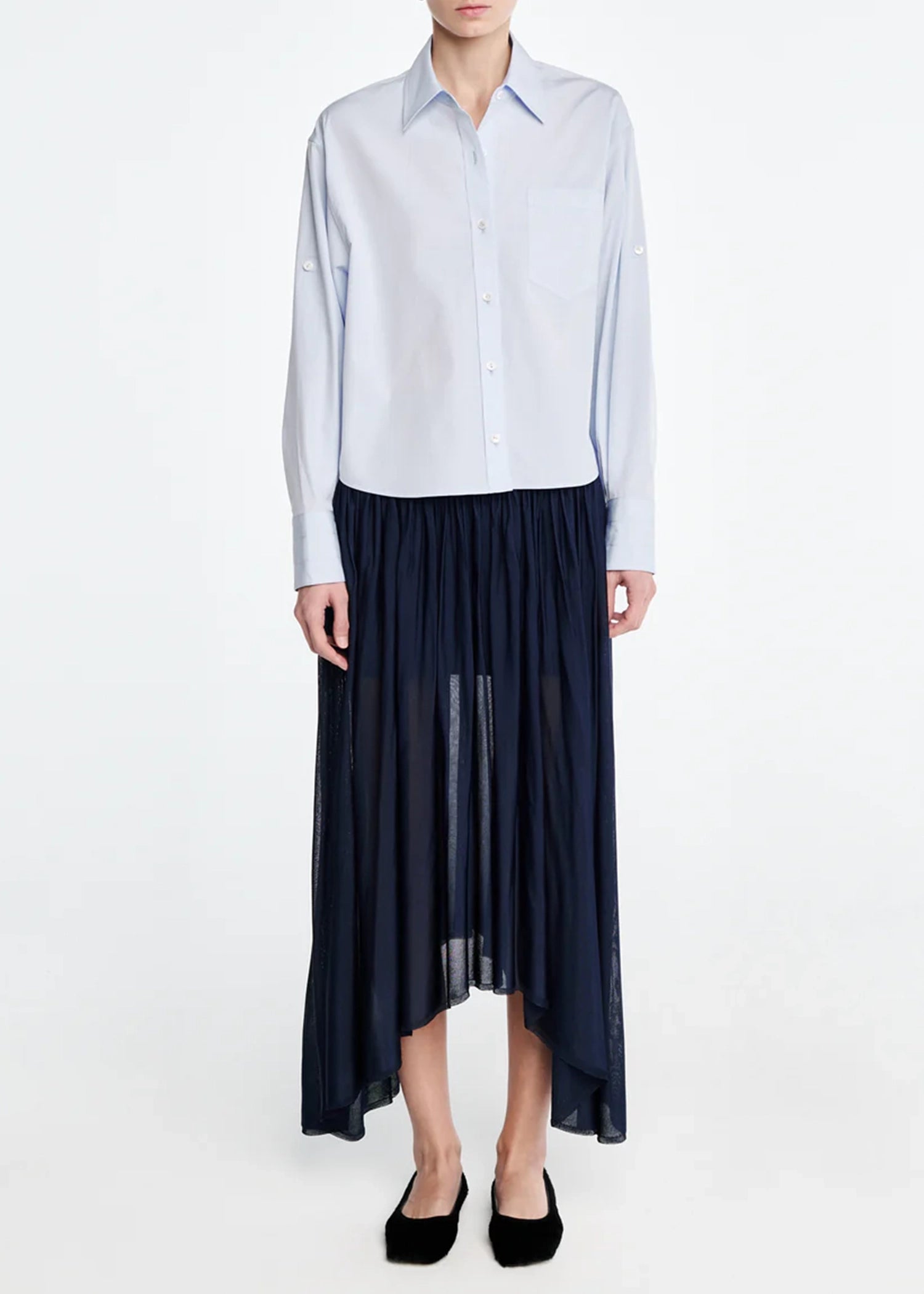 Maria-Mcmanus- Button Sleeve-Crop-Shirt-Sky-Blue