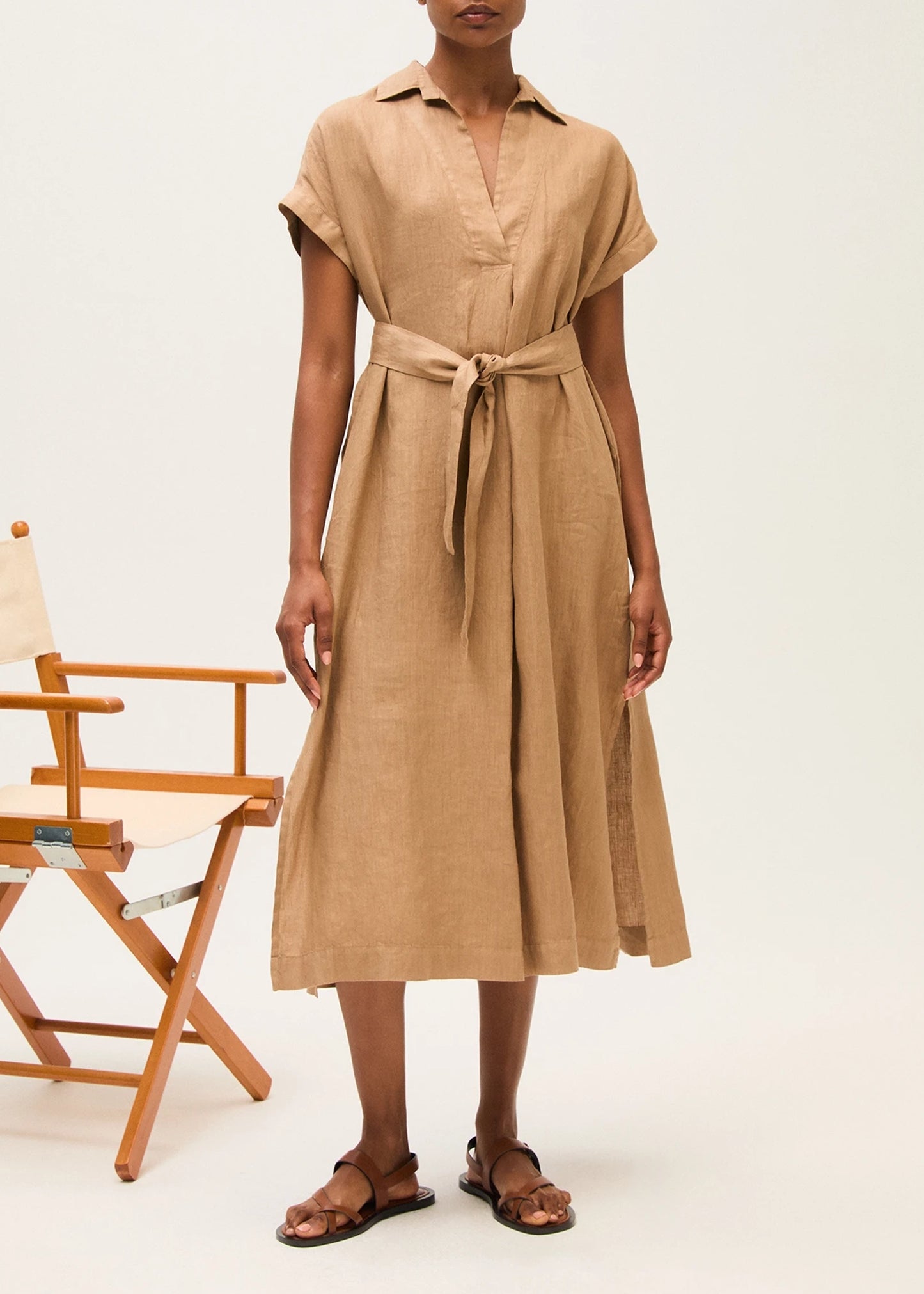 Rosso35-Garment-dyed-linen-midi-dress