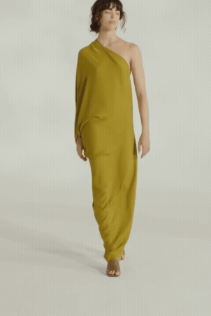 Cortana-Delore-gold-olive-asymmetrical-silk-dress