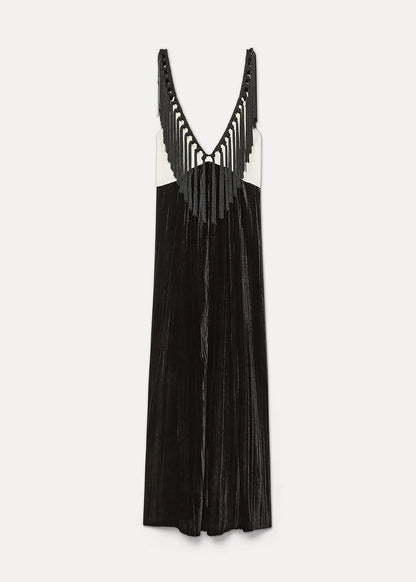 forte-forte-colourblock-velvet-slip-dress-fringes-black