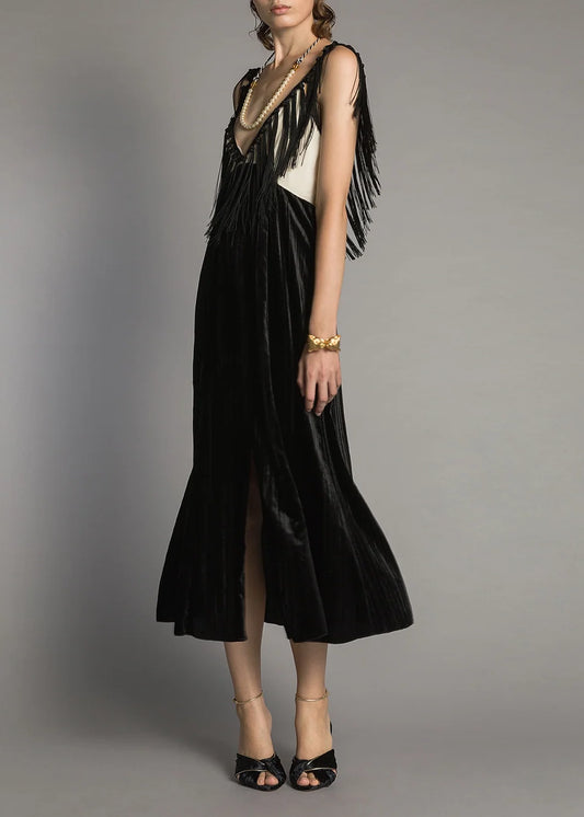 forte-forte-colourblock-velvet-slip-dress-fringes-black