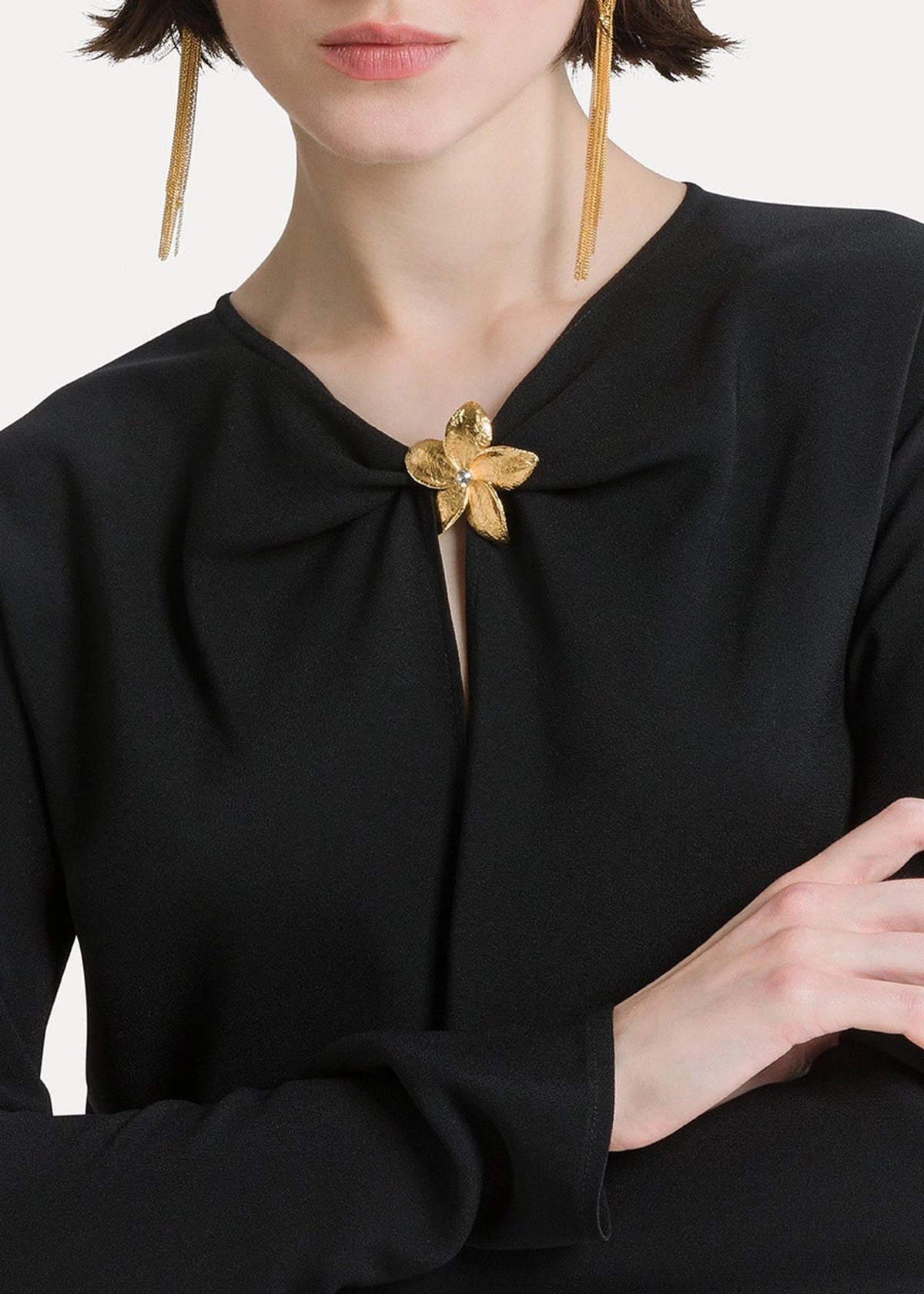forte-forte-envers-satin-dress-with-jewel-flower-black