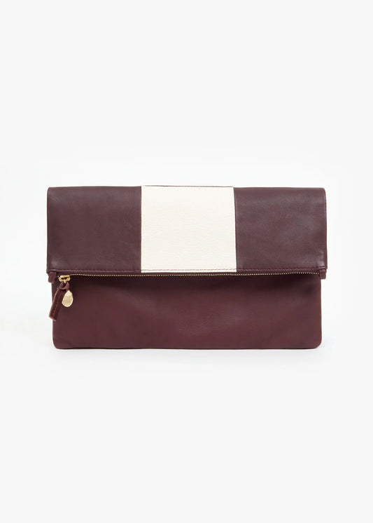 Clare V-foldover-clutch-with-tabs-plum-cream-patchwork